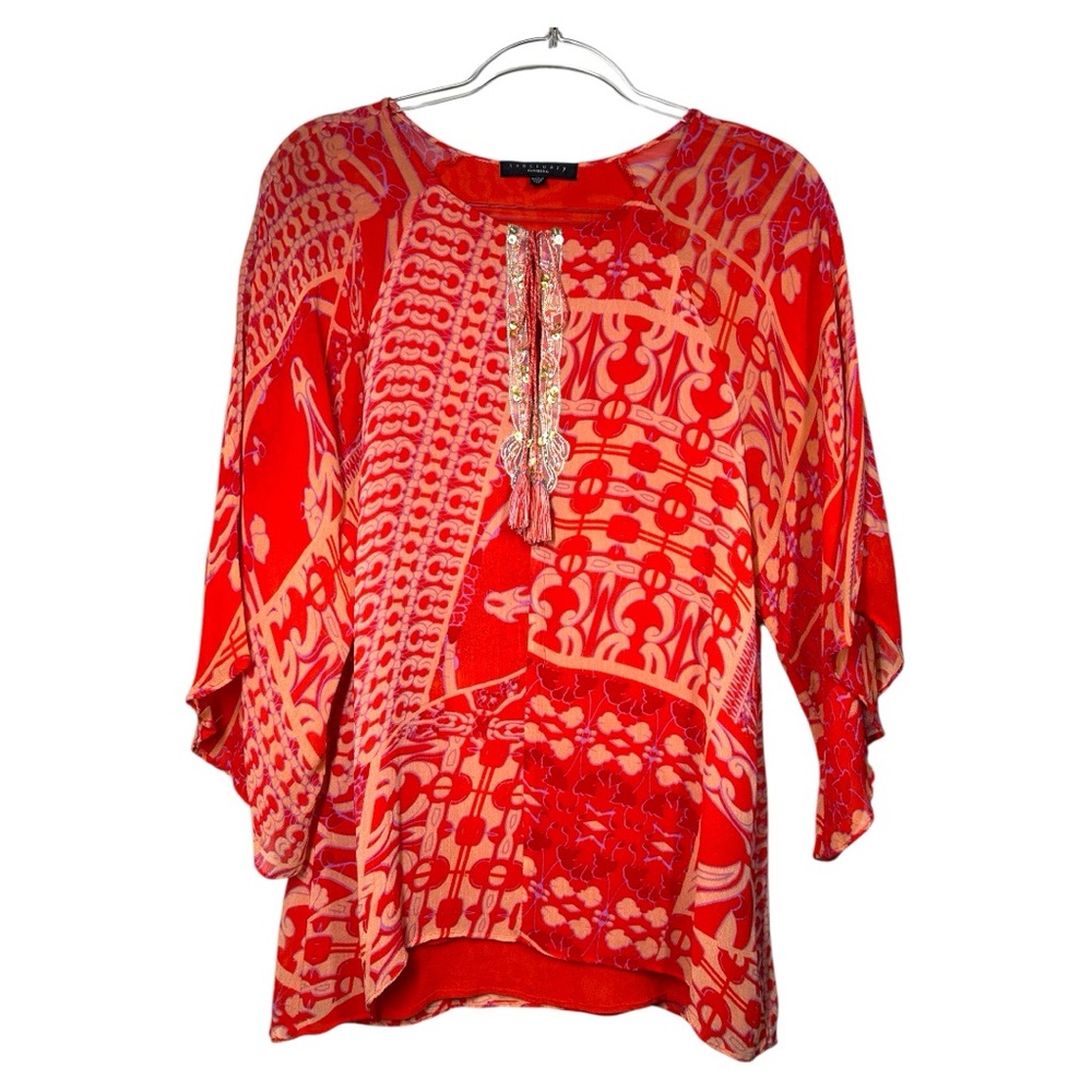 Sanctuary Boho Patchwork Embellished Kimono Sleeve Top, Size Medium - Picture 2 of 10